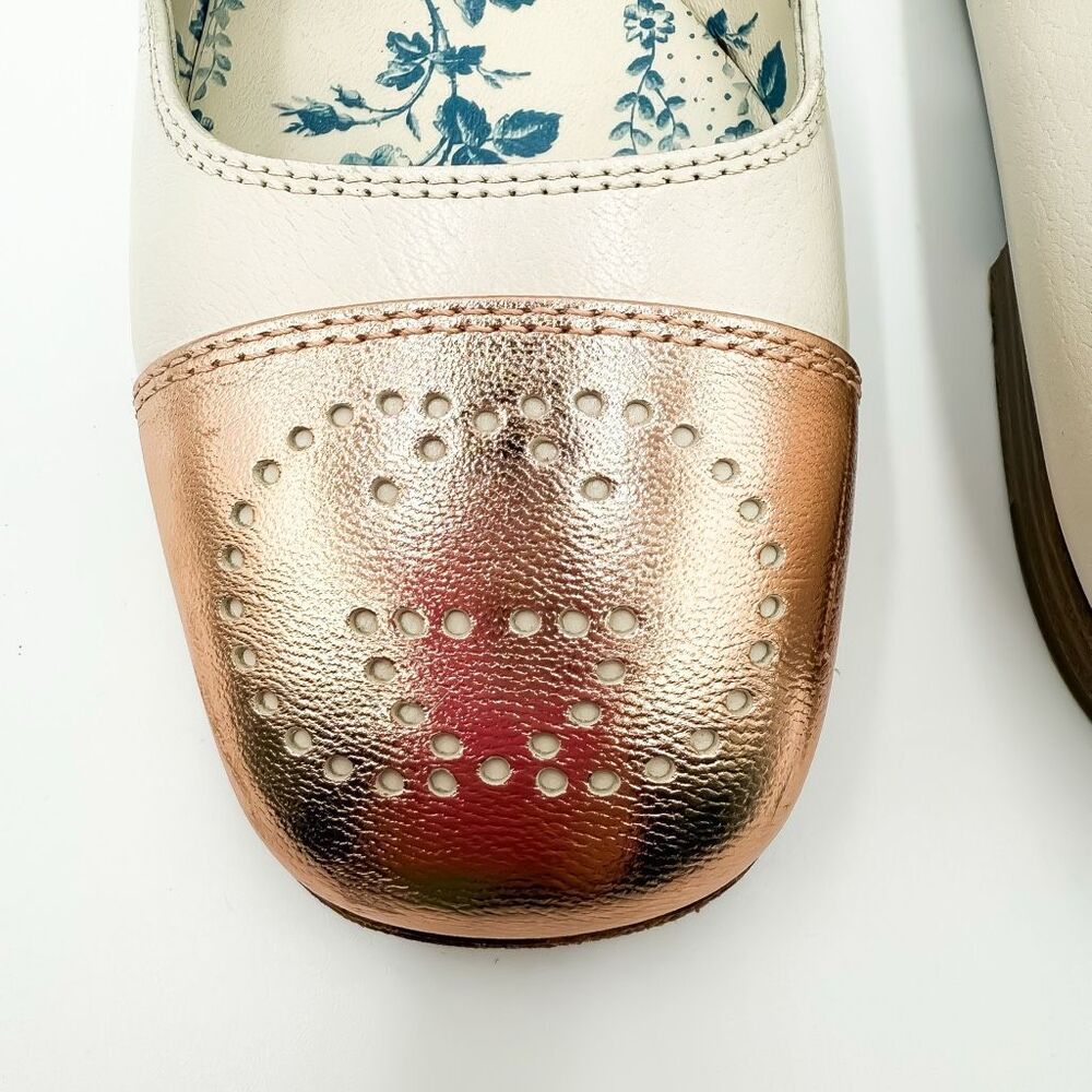 Gucci Hills Ballet Flat White Rose Gold Size 37, 7 Cap Toe GG Logo Leather - Picture 12 of 12